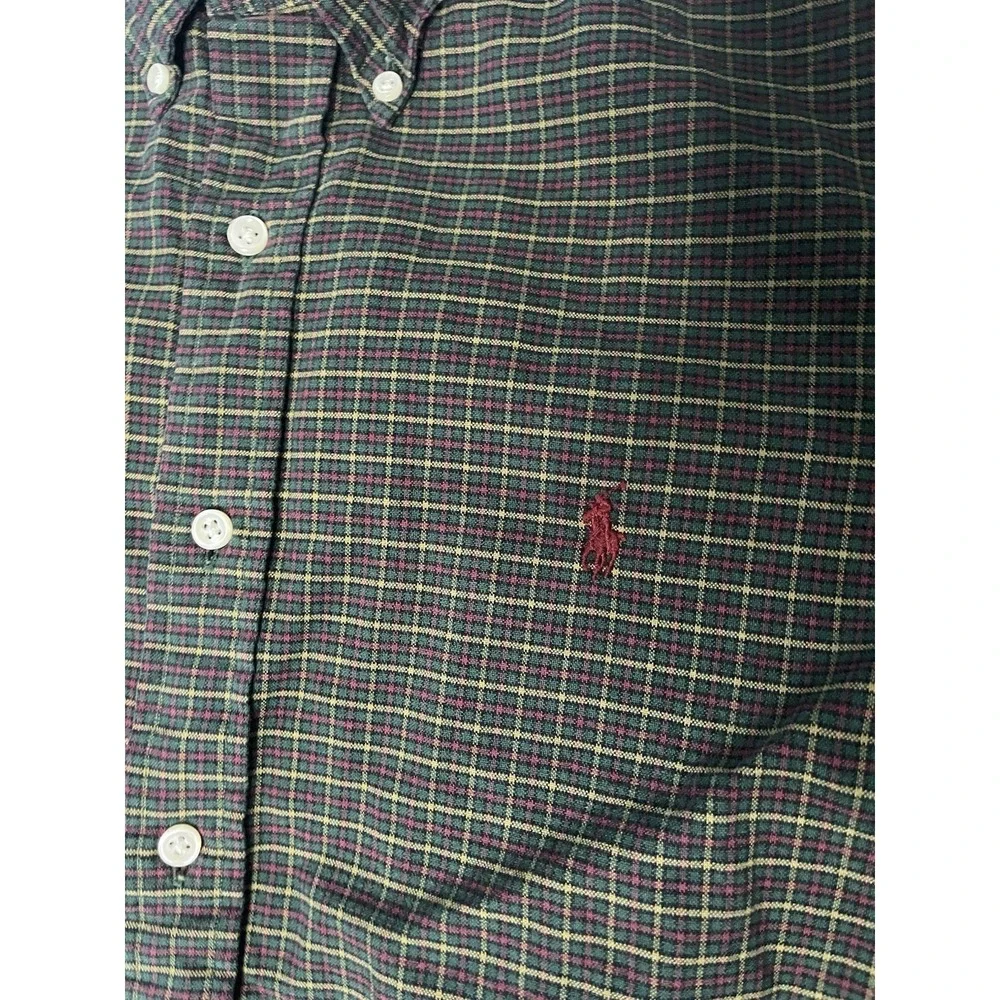 Polo Ralph Lauren Oxford Dress Shirt Men's SZ Large Plaid Long Sleeve Button Up